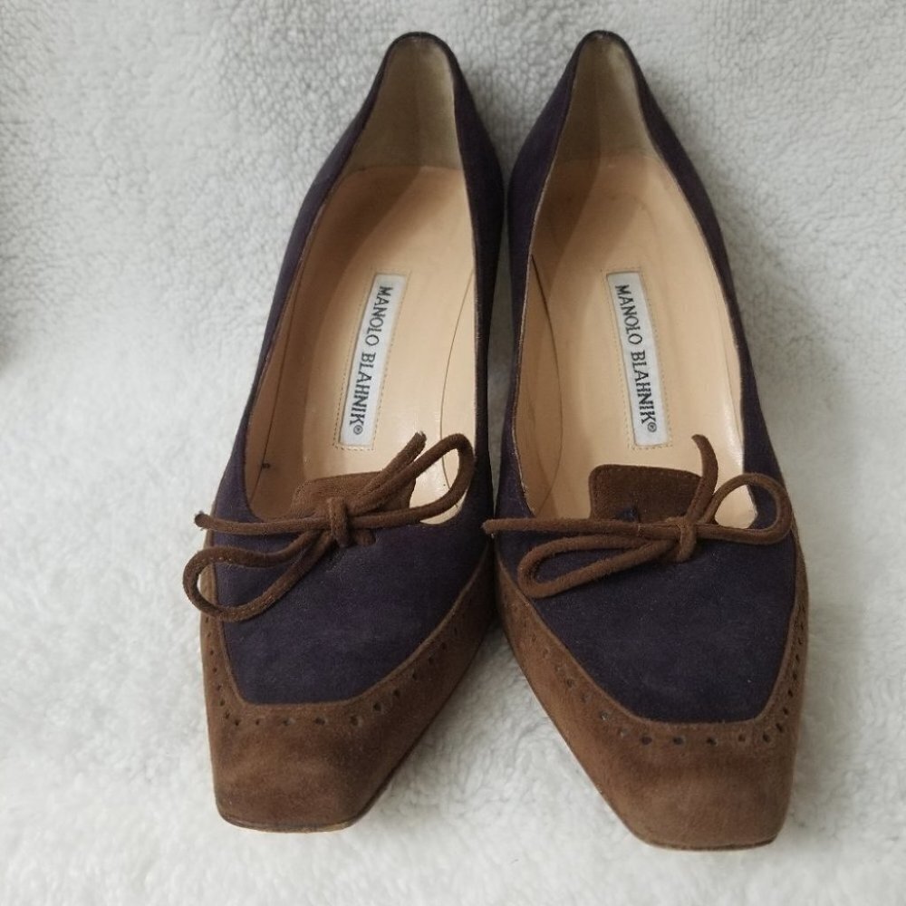 Manolo Blahnik two tone suede heels - Picture 2 of 5